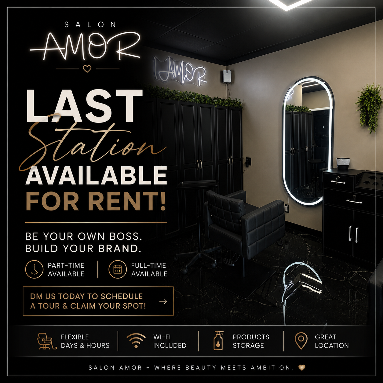 Last station available for rent at Salon Amor